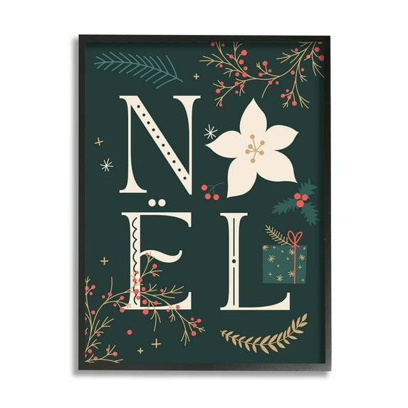 Stupell Industries Noel with Christmas Bloom Holiday Painting Black Framed Art Print Wall Art, 11 x 14