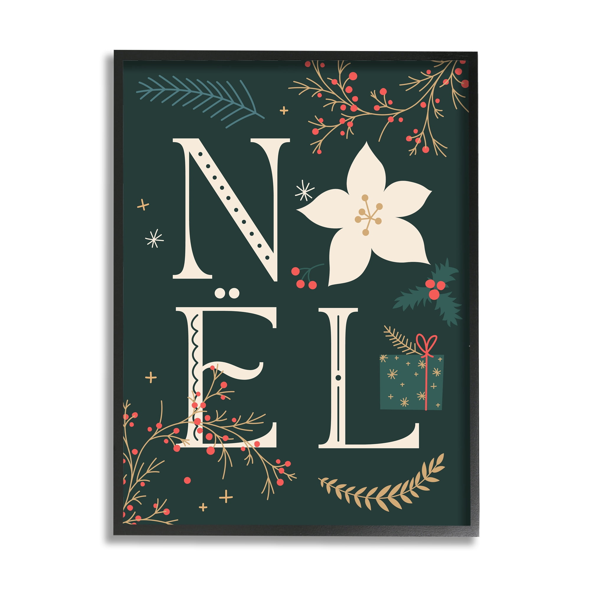 Stupell Industries Noel with Christmas Bloom Holiday Painting Black Framed Art Print Wall Art, 24 x 30