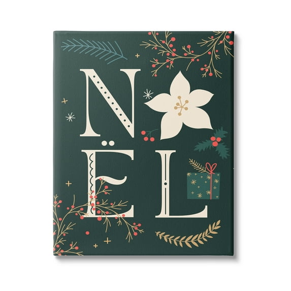 Stupell Industries Noel with Christmas Bloom Holiday Painting Gallery Wrapped Canvas Art Print Wall Art, 36 x 48
