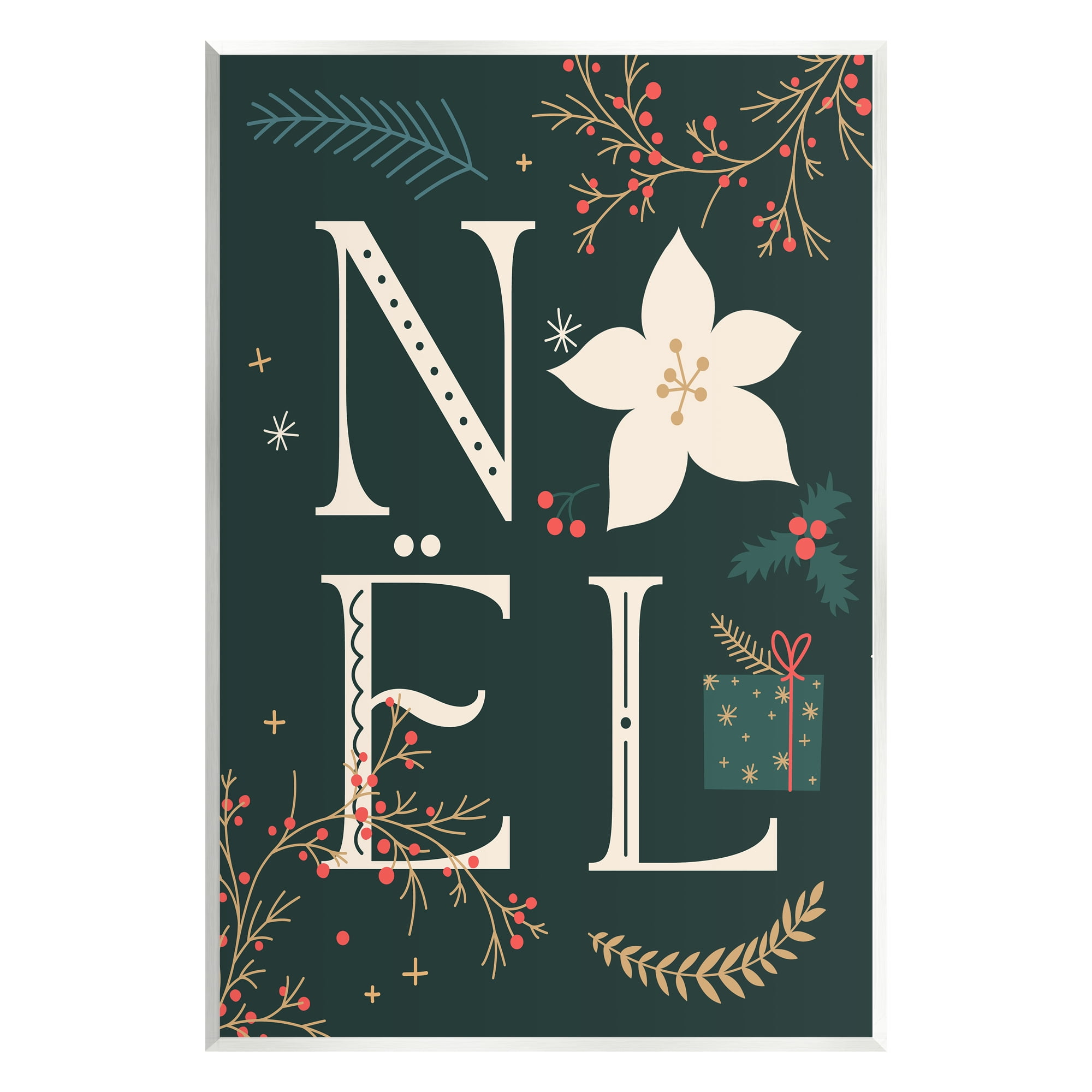 Stupell Industries Noel with Christmas Bloom Holiday Painting Unframed Art Print Wall Art, 13 x 19