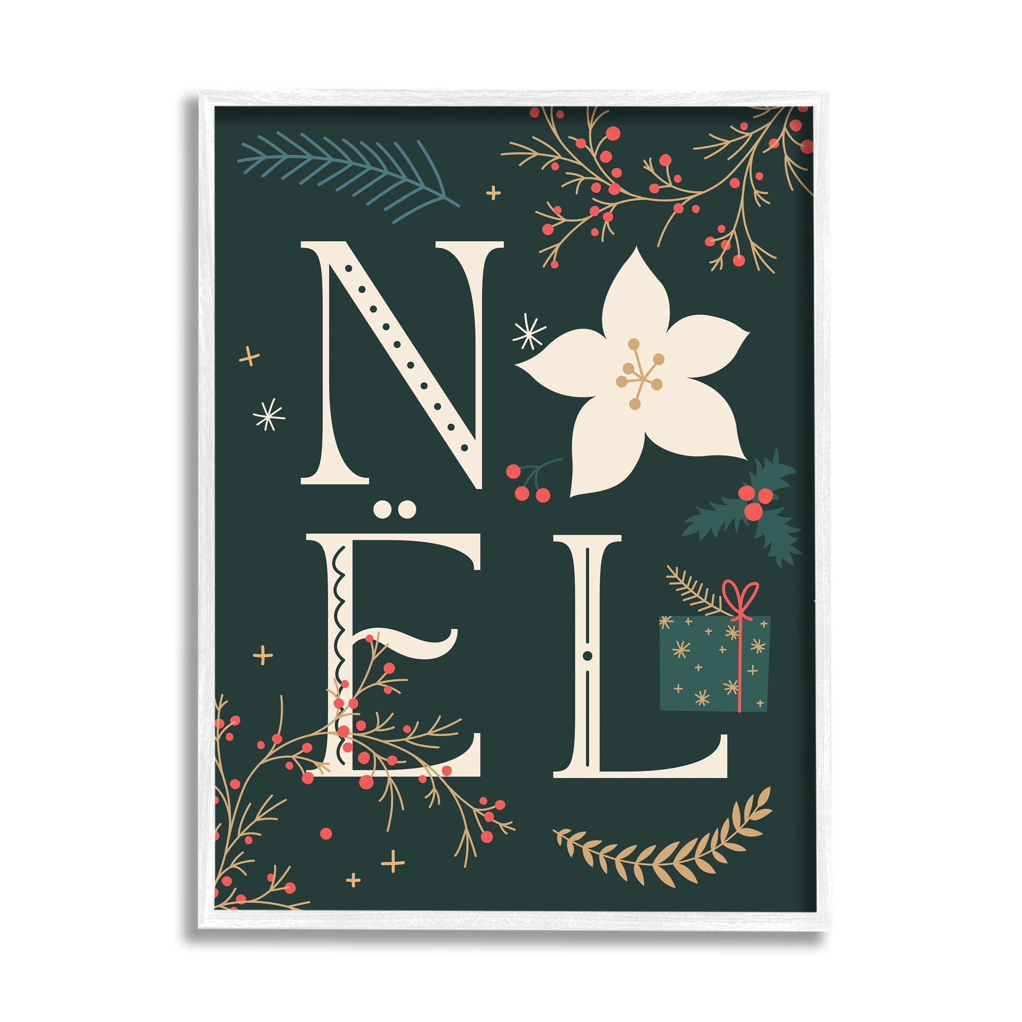 Stupell Industries Noel with Christmas Bloom Holiday Painting White Framed Art Print Wall Art, 11 x 14
