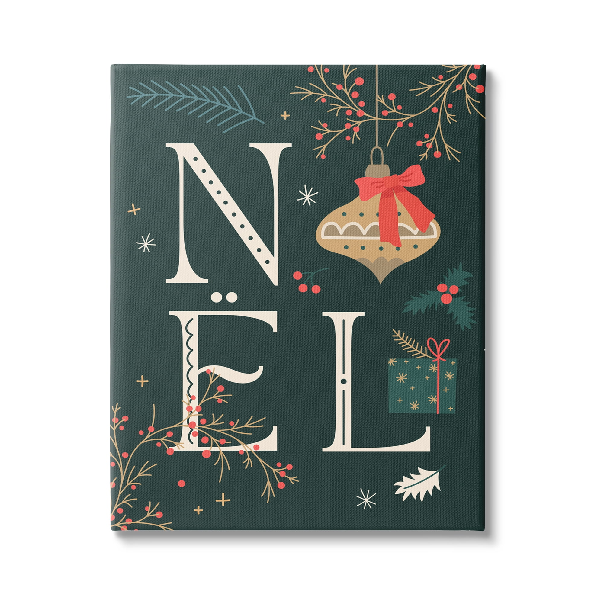 Stupell Industries Noel with Holiday Ornament Holiday Painting Gallery Wrapped Canvas Art Print Wall Art, 24 x 30