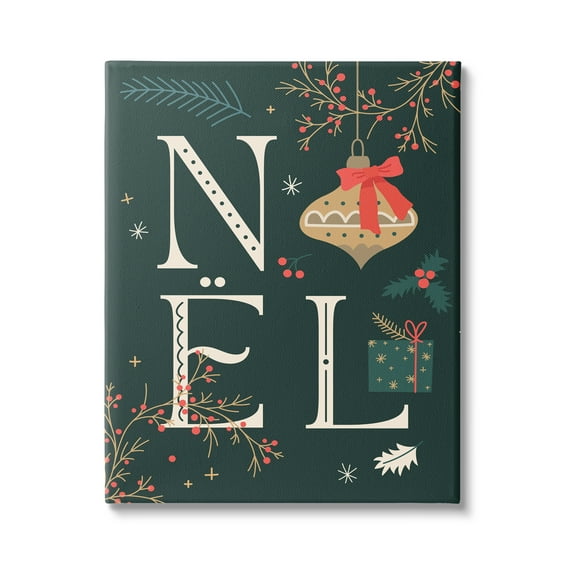 Stupell Industries Noel with Holiday Ornament Holiday Painting Gallery Wrapped Canvas Art Print Wall Art, 36 x 48
