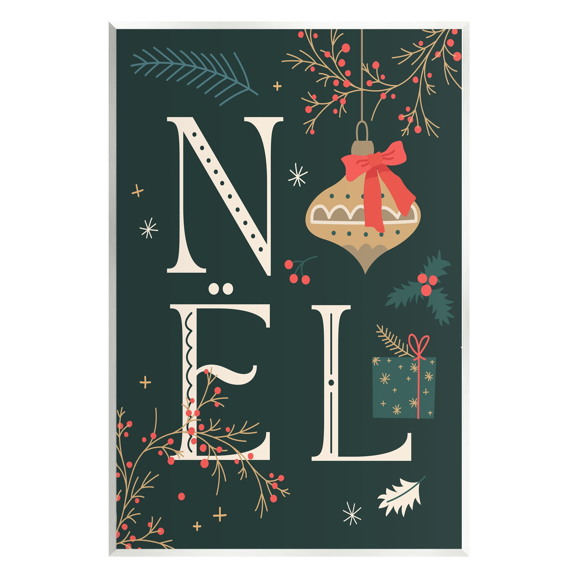 Stupell Industries Noel with Holiday Ornament Holiday Painting Unframed Art Print Wall Art, 13 x 19