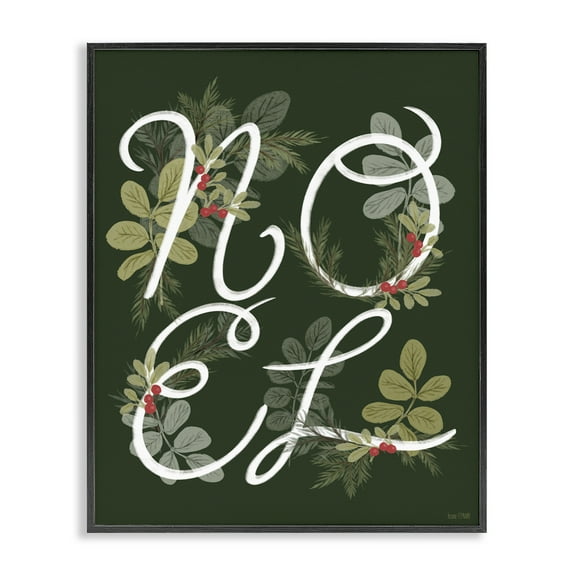 Stupell Industries Noel with Modern Botanicals Black Framed Giclee Art design by House Fenway, 14 x 11