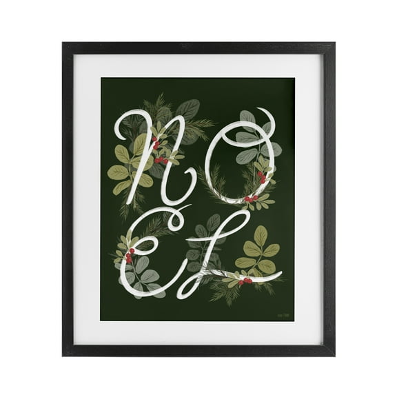 Stupell Industries Noel with Modern Botanicals Black Framed Print Under Glass design by House Fenway, 16 x 13