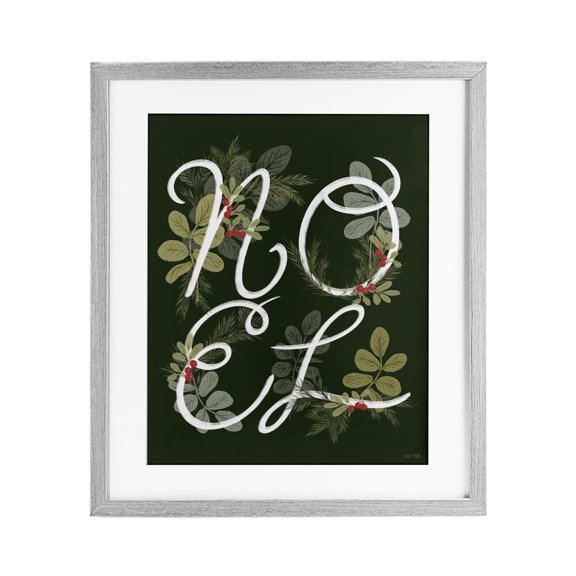 Stupell Industries Noel with Modern Botanicals Gray Framed Print Under Glass design by House Fenway, 21 x 17