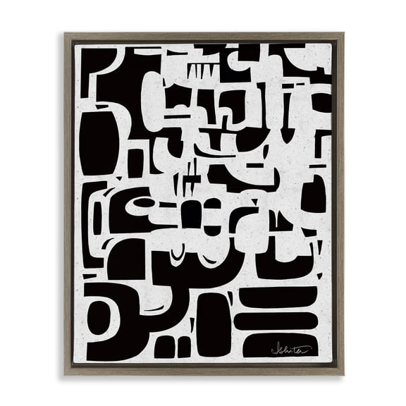 Stupell Industries Noir Contemporary Shapes Brown Framed Floater Canvas Wall Art design by Ishita Banerjee, 31 x 25