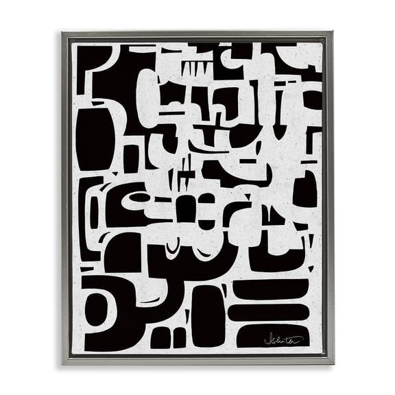 Stupell Industries Noir Contemporary Shapes Gray Framed Floater Canvas Wall Art design by Ishita Banerjee, 31 x 25