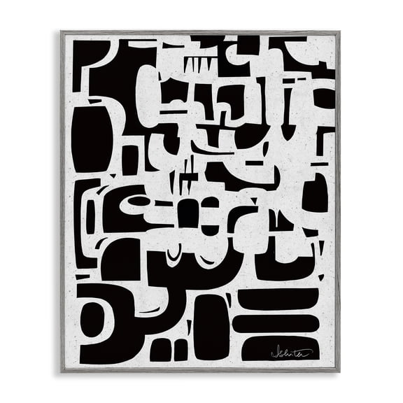 Stupell Industries Noir Contemporary Shapes Gray Framed Giclee Art design by Ishita Banerjee, 14 x 11
