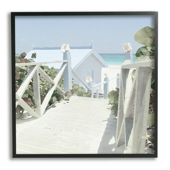 Stupell Industries Noon Shadows Beach Steps Nature Painting Black Framed Art Print Wall Art, 17 x 17