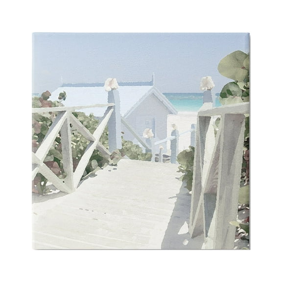 Stupell Industries Noon Shadows Beach Steps Nature Painting Gallery Wrapped Canvas Print Wall Art, 17 x 17