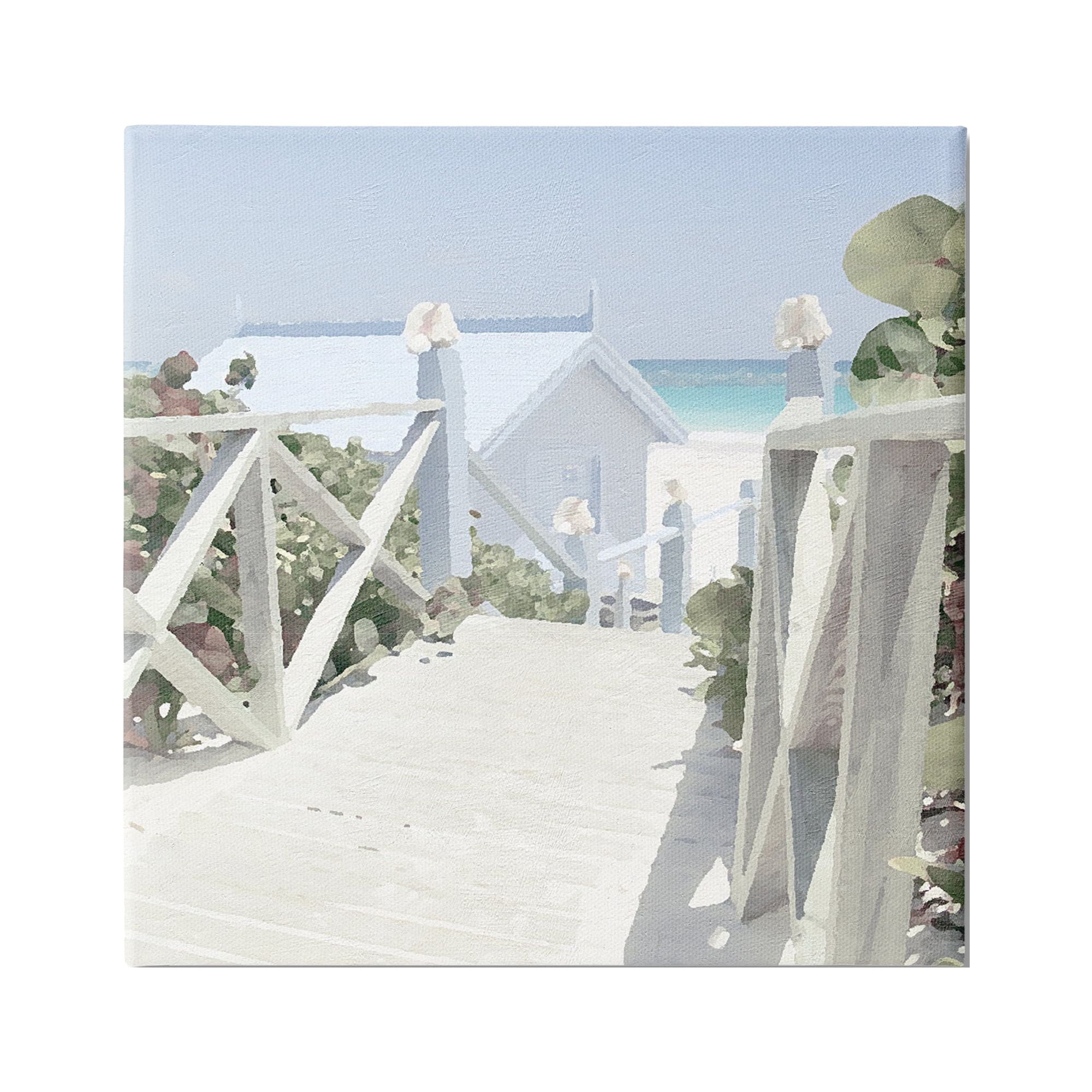 Stupell Industries Noon Shadows Beach Steps Nature Painting Gallery Wrapped Canvas Print Wall Art, 30 x 30