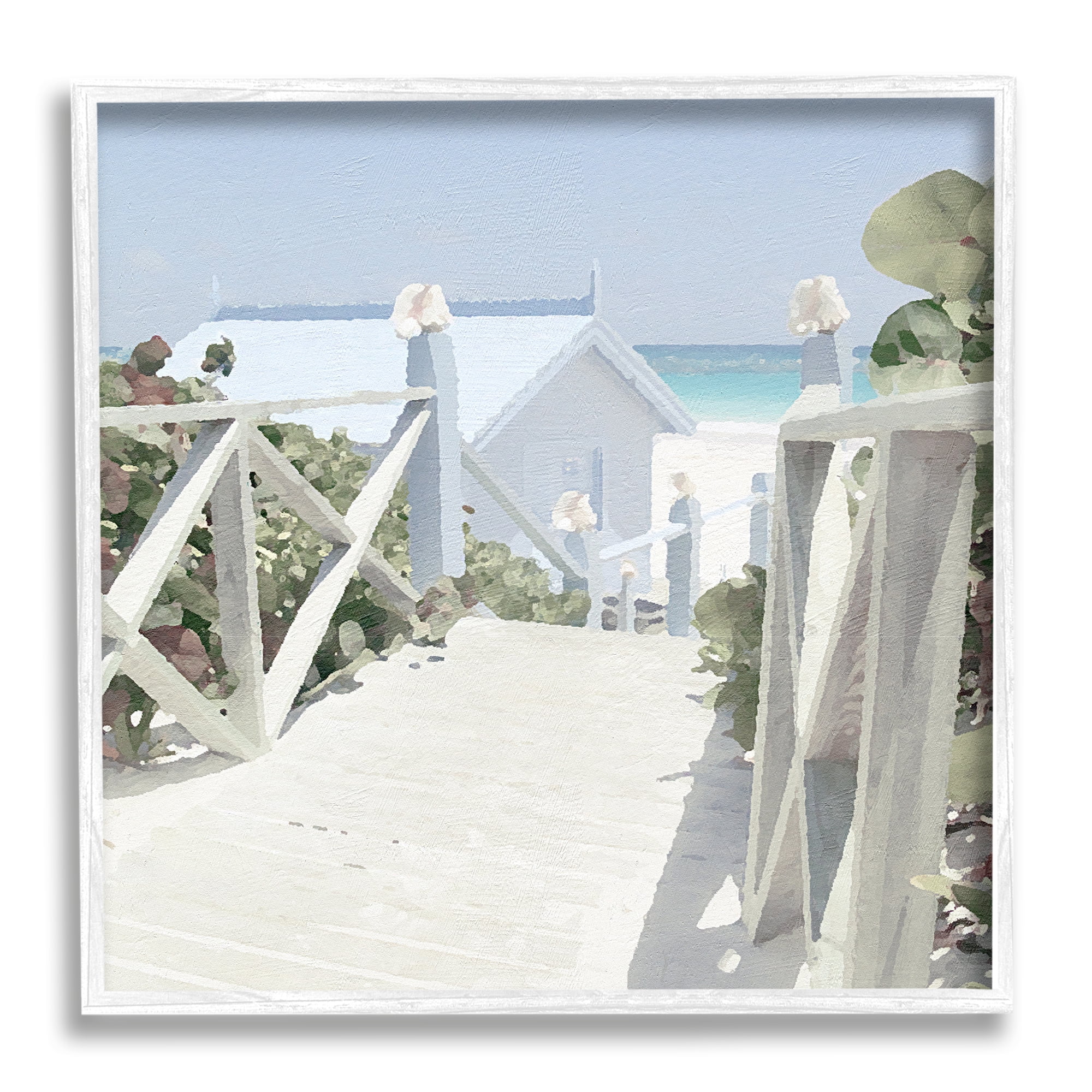Stupell Industries Noon Shadows Beach Steps Nature Painting White Framed Art Print Wall Art, 17 x 17