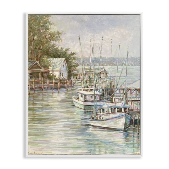 Stupell Industries Noon at Shem Creek Boats Landscape & Nature Painting White Framed Art Print Wall Art, 11 x 14