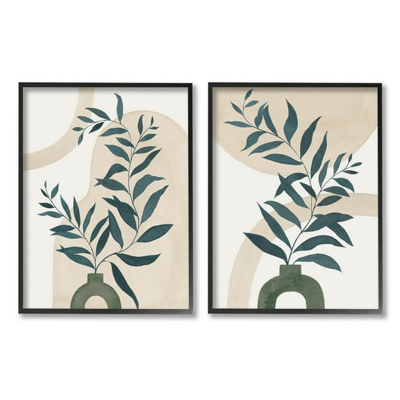 Stupell Industries Nordic Herb Vase Shapes Graphic Art Black Framed Art Print Wall Art, Set of 2, Design by Grace Popp