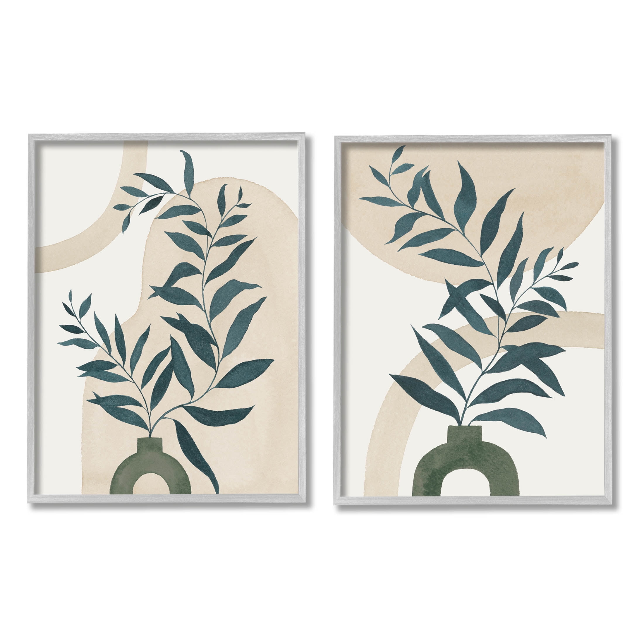 Stupell Industries Nordic Herb Vase Shapes Graphic Art Gray Framed Art Print Wall Art, Set of 2, Design by Grace Popp