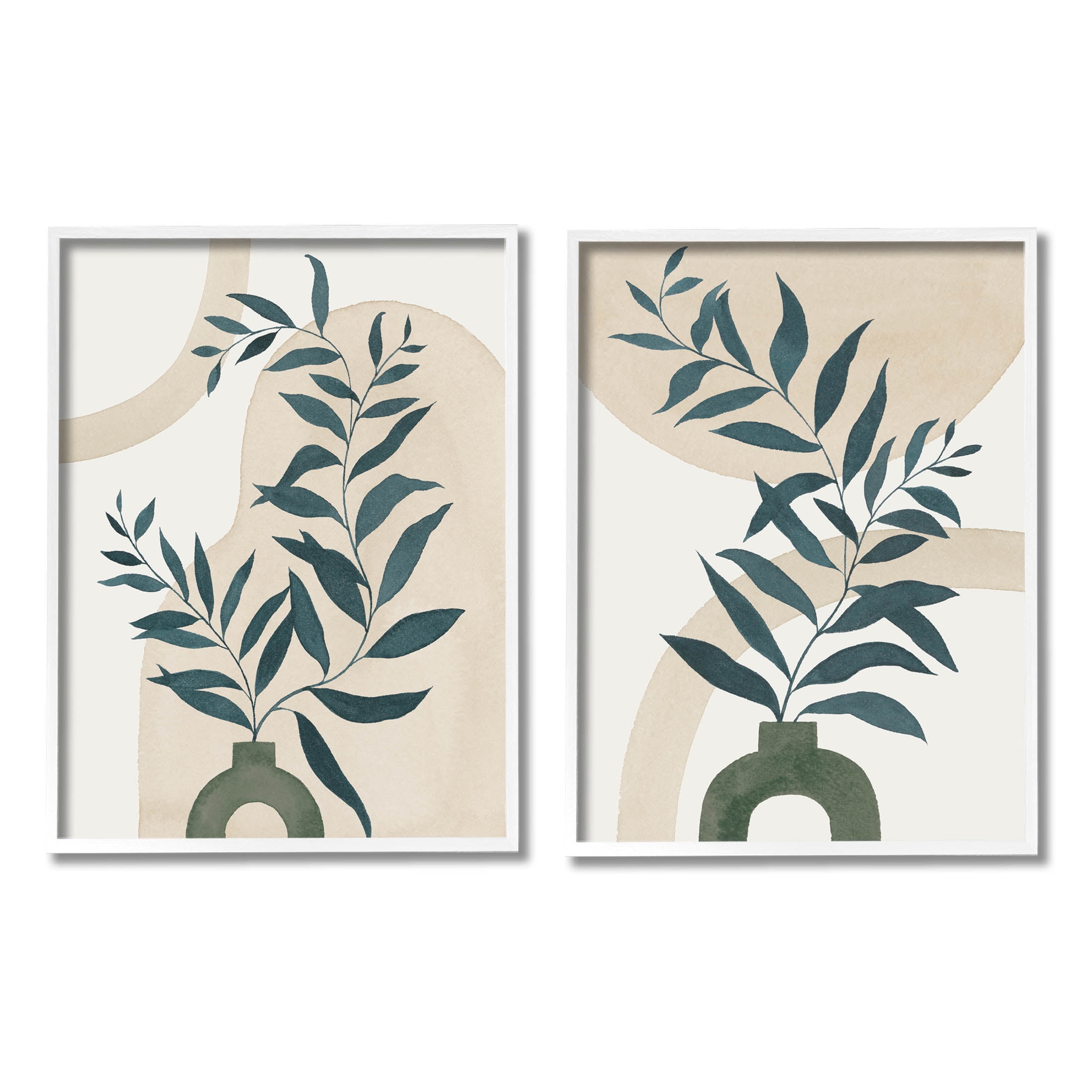 Stupell Industries Nordic Herb Vase Shapes Graphic Art White Framed Art Print Wall Art, Set of 2, Design by Grace Popp