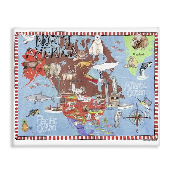 Stupell Industries Bohemian North America Map Canvas Art, 48 x 36, by Marley Ungaro
