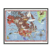 Stupell Industries North America Map Travel & Places Painting Black Framed Art Print Wall Art, 14 x 11