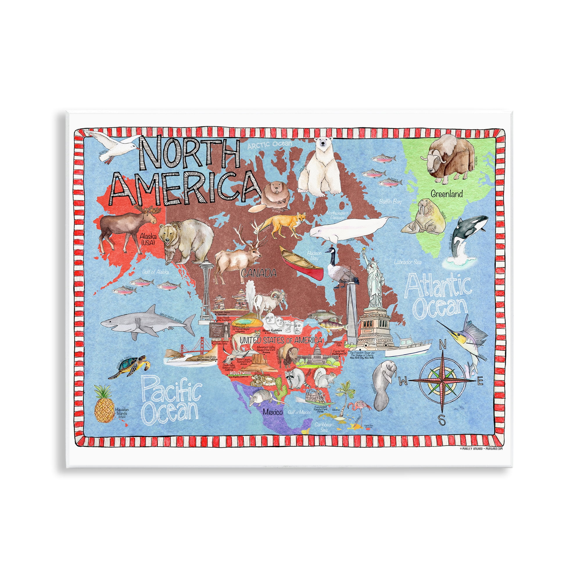 Stupell Industries North America Map Travel & Places Painting Unframed Art Print Wall Art, 14 x 11
