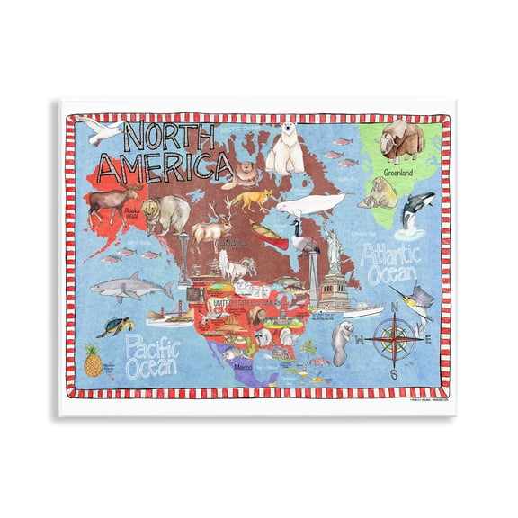 Stupell Industries Bohemian North America Map Wall Plaque Art, 14 x 11, by Marley Ungaro