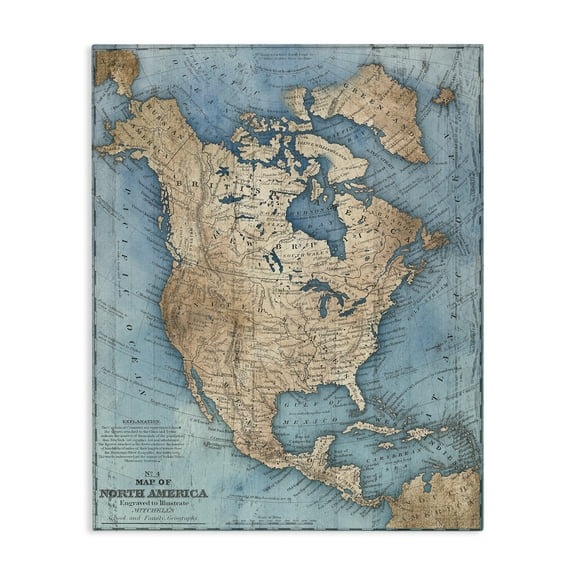 Stupell Industries North America Traditional Map Map Painting Wrapped Canvas Canvas Art Print Wall Art, 16 x 20