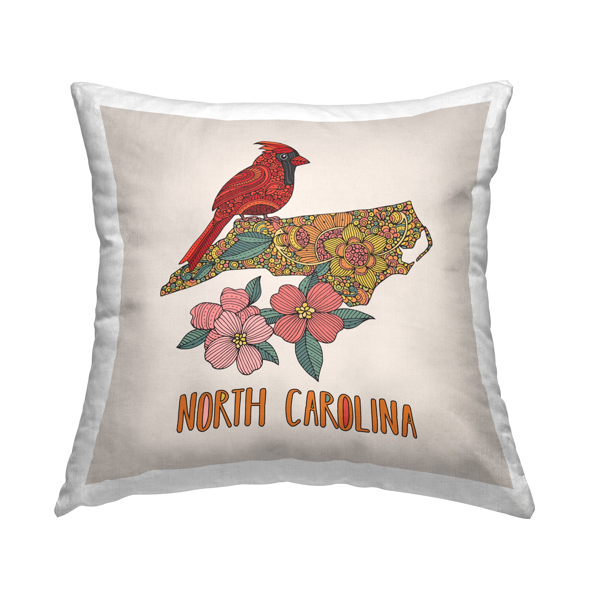 Stupell Industries North Carolina Cardinal Flower Square Decorative Printed Throw Pillow, 18 x 18,