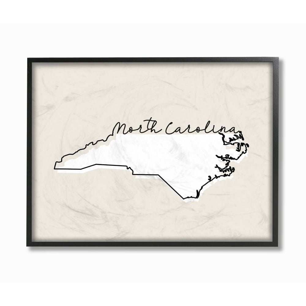 Stupell Industries North Carolina Home State Map Neutral Print Design Framed Giclee Texturized Art by Daphne Polselli