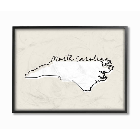 Stupell Industries North Carolina Home State Map Neutral Print Design Framed Giclee Texturized Art by Daphne Polselli