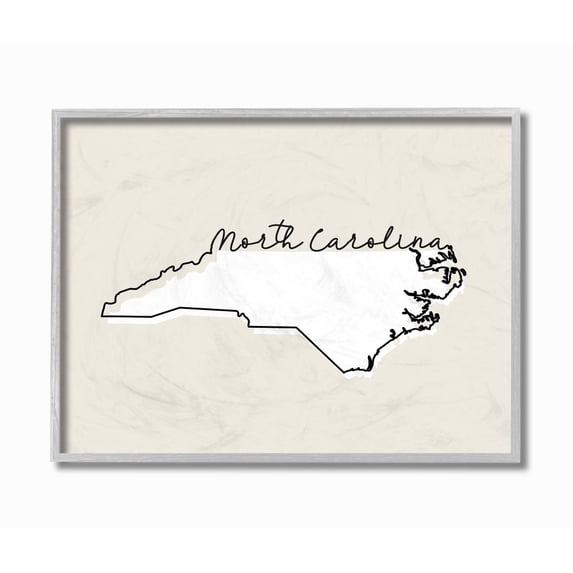 Stupell Industries North Carolina Home State Map Neutral Print Design Gray Farmhouse Rustic Framed Giclee Texturized Art by Daphne Polselli