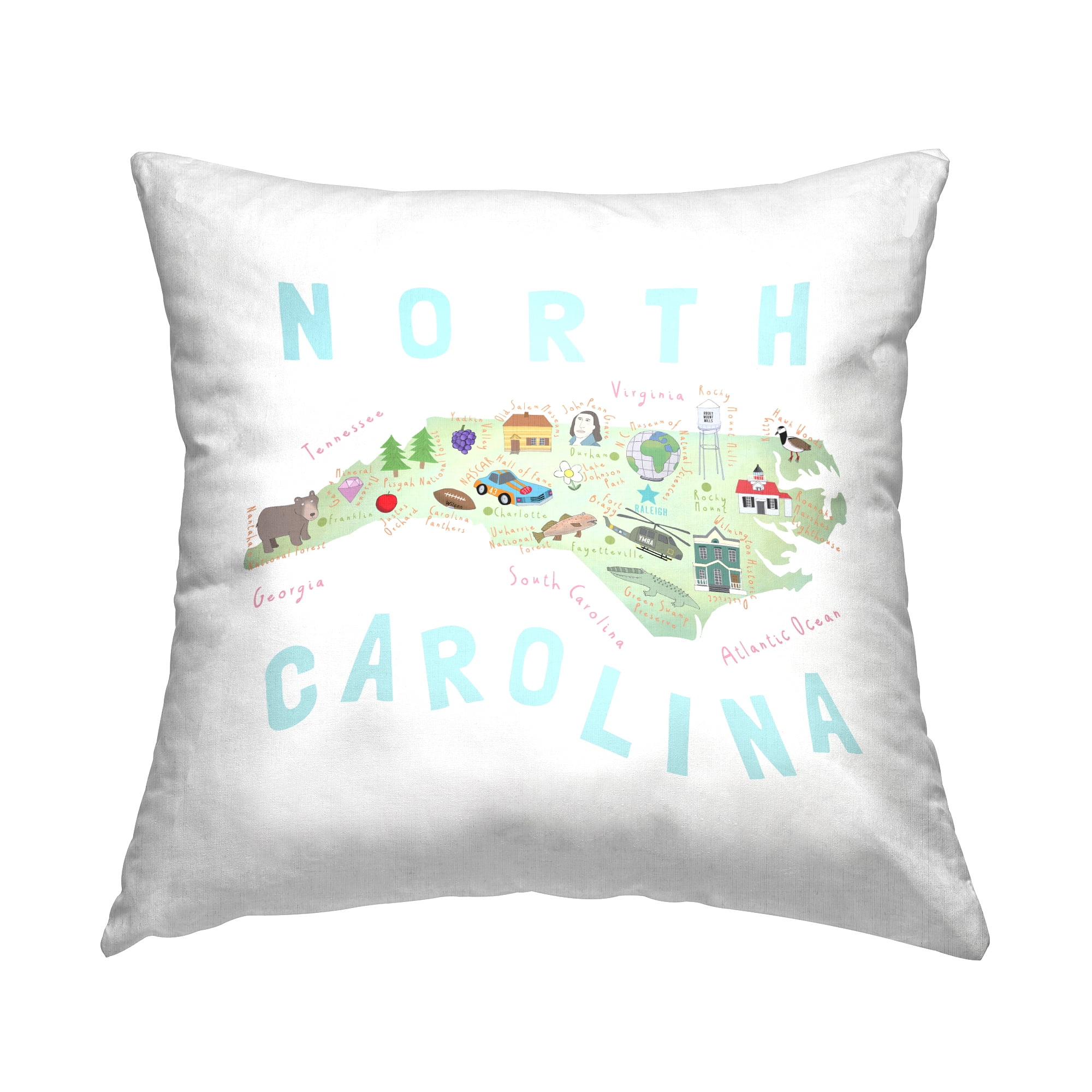 Stupell Industries North Carolina Landmarks Square Decorative Printed Throw Pillow, 18 x 18,