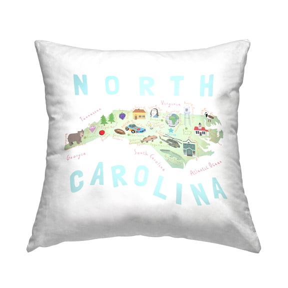 Stupell Industries North Carolina Landmarks Square Decorative Printed Throw Pillow, 18 x 18,