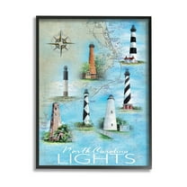 Stupell Industries North Carolina Lighthouses Map Graphic Art Black Framed Art Print Wall Art, Design by Erica Christopher