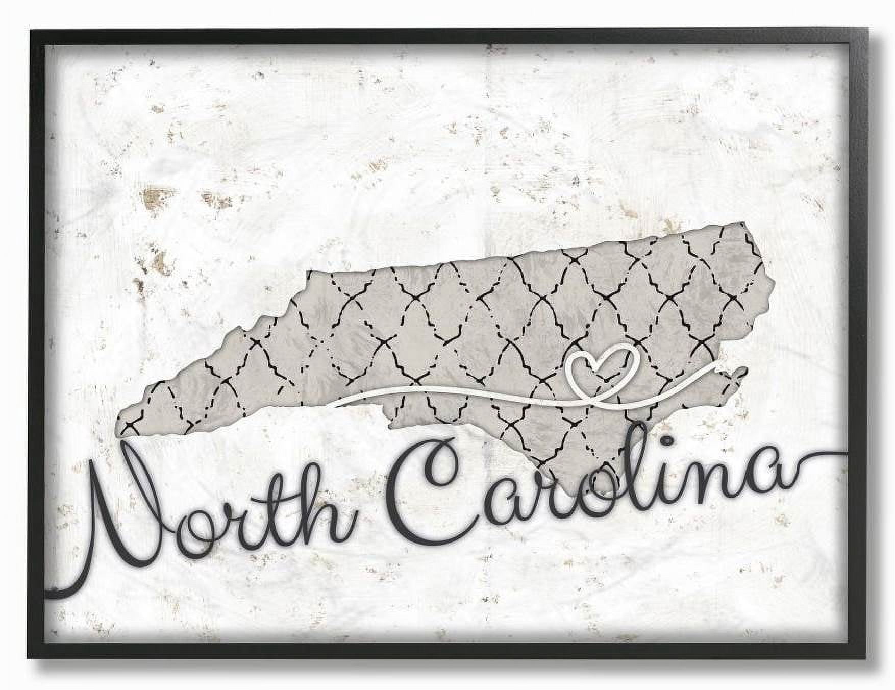 Stupell Industries North Carolina Patterned Grey US State Design Framed Wall Art by Ziwei Li