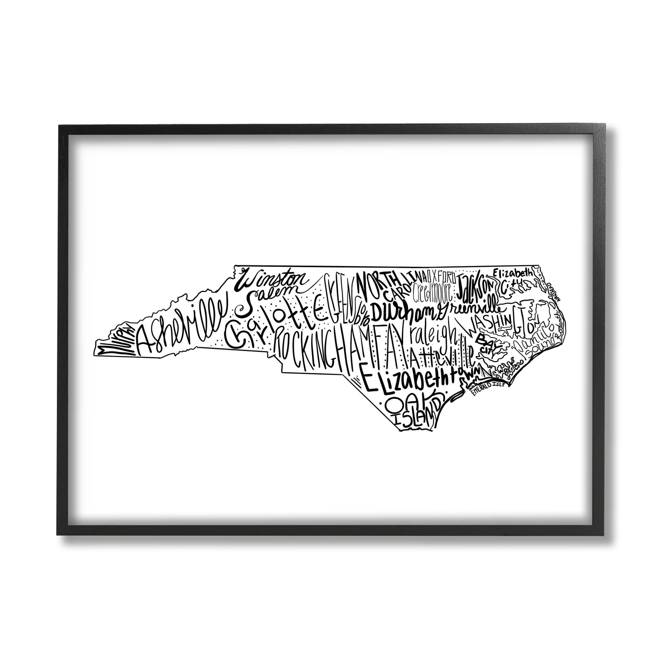 Stupell Industries North Carolina State Cities Graphic Art Black Framed Art Print Wall Art, Design by The Saturday Evening Post