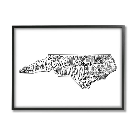 Stupell Industries North Carolina State Cities Graphic Art Black Framed Art Print Wall Art, Design by The Saturday Evening Post