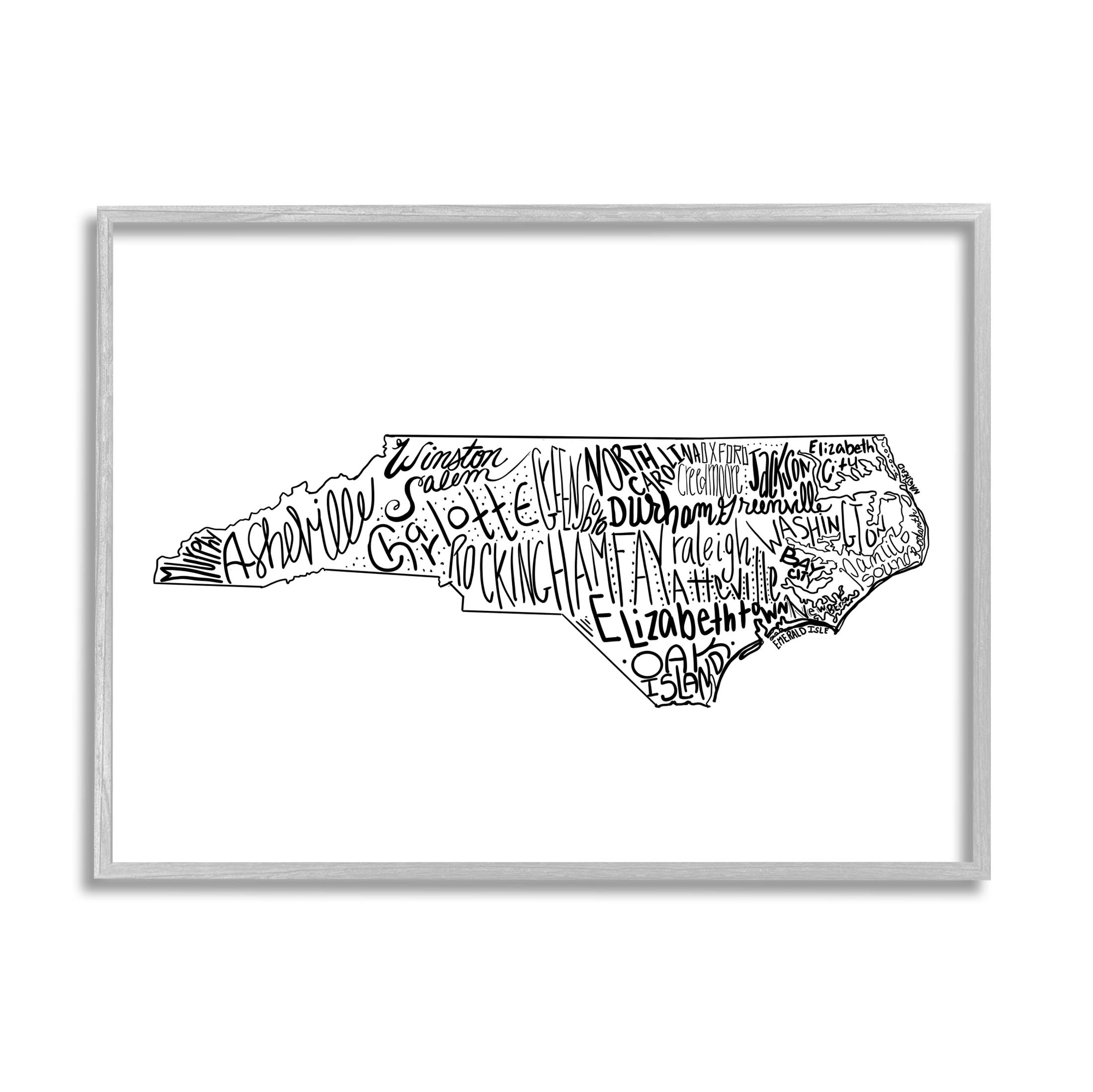 Stupell Industries North Carolina State Cities Graphic Art Gray Framed Art Print Wall Art, Design by The Saturday Evening Post
