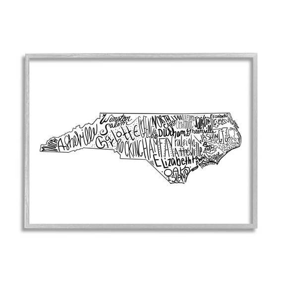 Stupell Industries North Carolina State Cities Graphic Art Gray Framed Art Print Wall Art, Design by The Saturday Evening Post