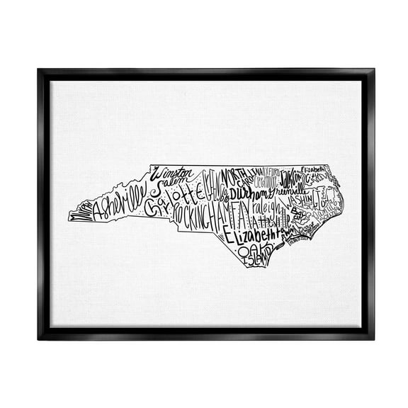 Stupell Industries North Carolina State Cities Graphic Art Jet Black Floating Framed Canvas Print Wall Art, Design by The Saturday Evening Post