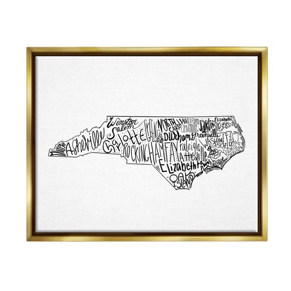 Stupell Industries North Carolina State Cities Graphic Art Metallic Gold Floating Framed Canvas Print Wall Art, Design by The Saturday Evening Post
