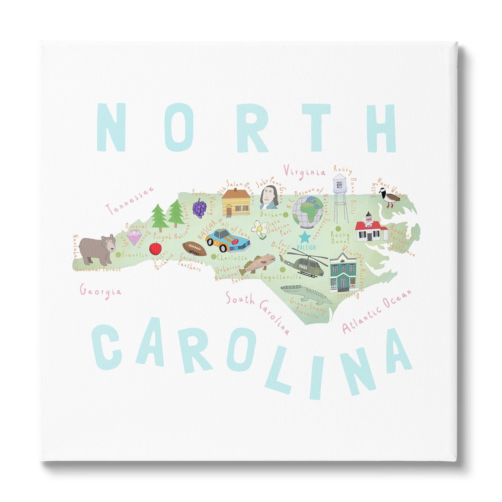 Stupell Industries North Carolina Tourist Diagram Travel & Places Painting Gallery Wrapped Canvas Print Wall Art