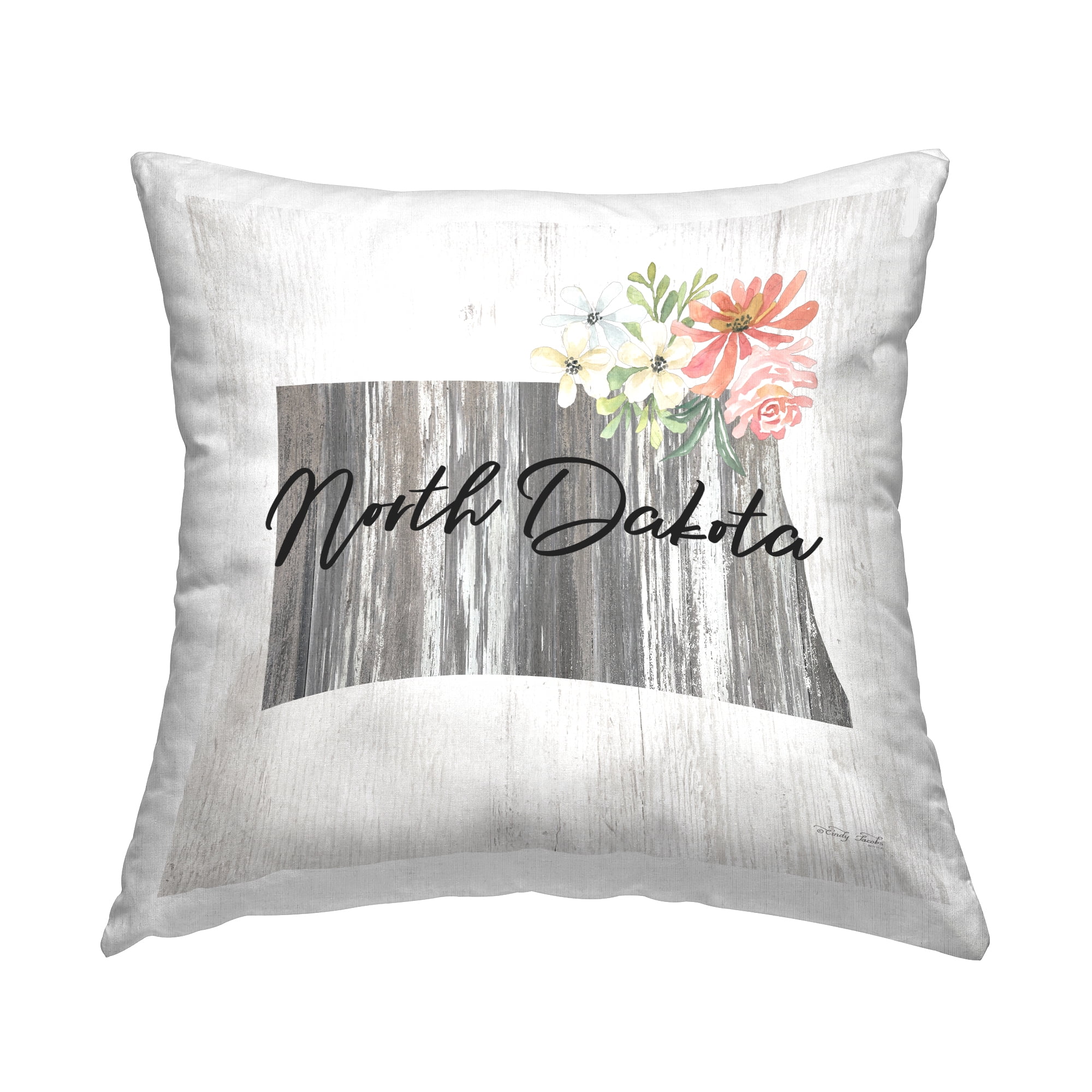 Stupell Industries North Dakota Rustic Florals Square Decorative Printed Throw Pillow, 18 x 18