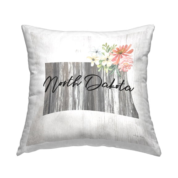 Stupell Industries North Dakota Rustic Florals Square Decorative Printed Throw Pillow, 18 x 18