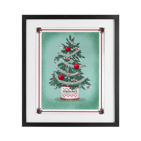 Stupell Industries North Pole Candy Cane Tree Black Framed Print Under Glass design by Jilly Jack Designs, 16 x 13