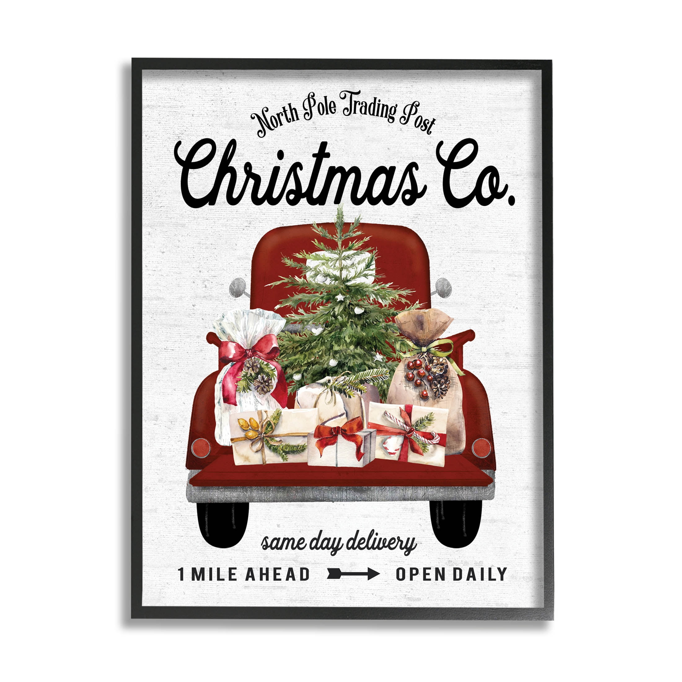 Stupell Industries North Pole Christmas Co. Sign Graphic Art Black Framed Art Print Wall Art, Design by Lettered and Lined