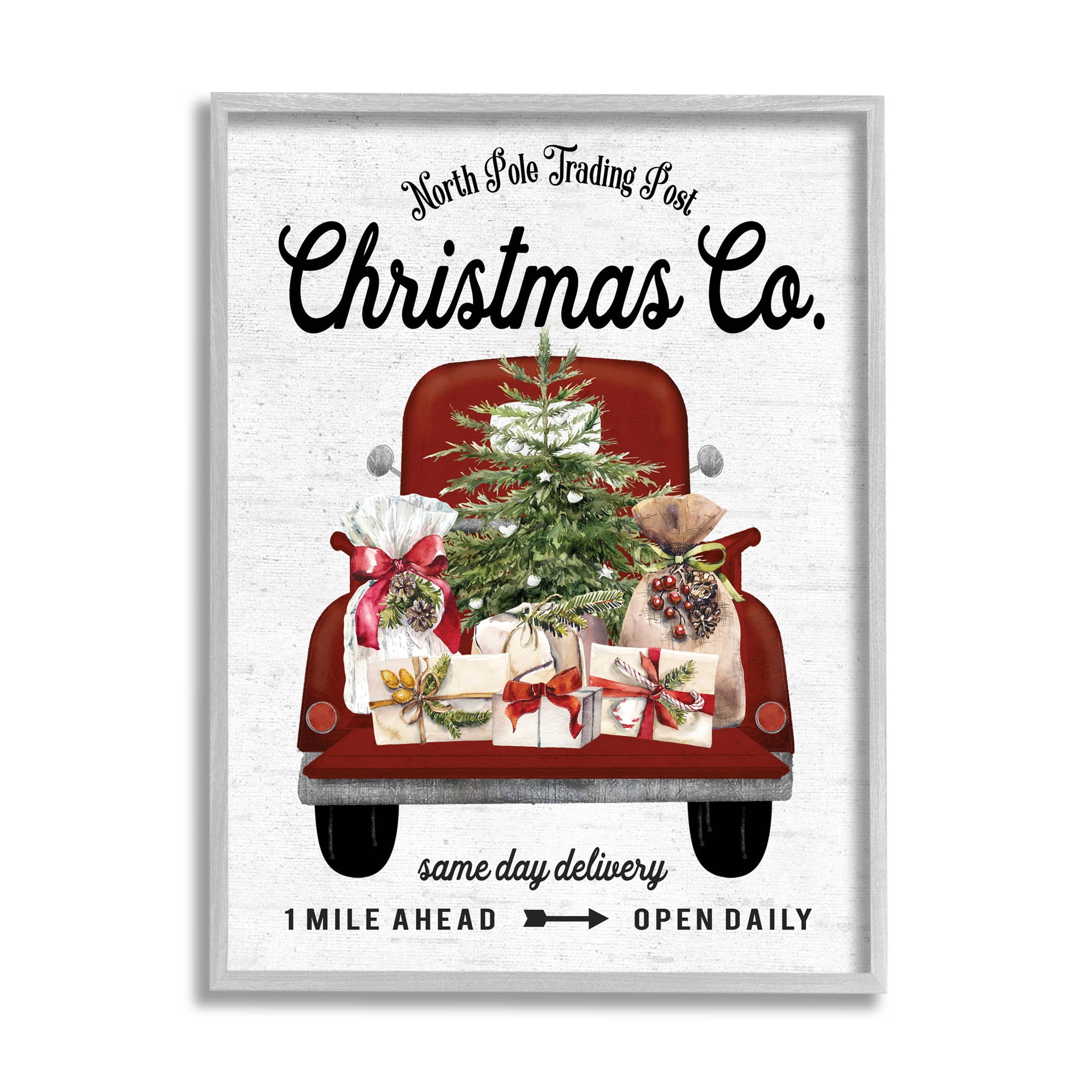 Stupell Industries North Pole Christmas Co. Sign Graphic Art Gray Framed Art Print Wall Art, Design by Lettered and Lined