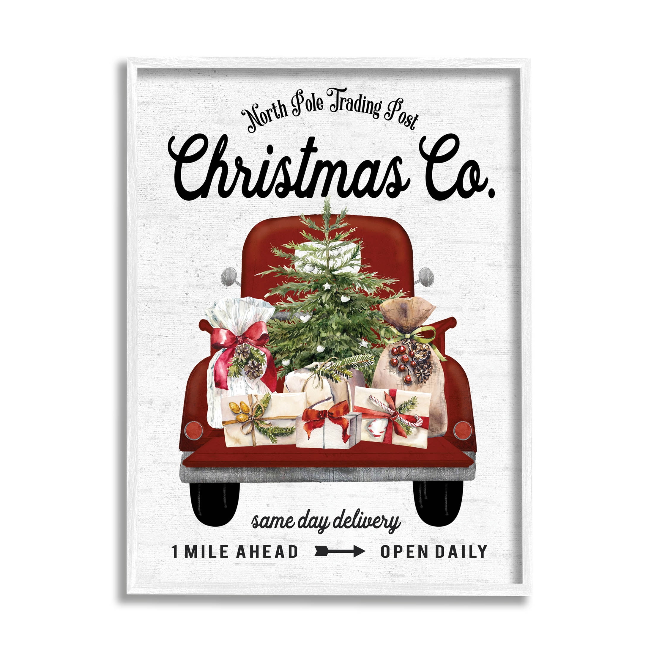 Stupell Industries North Pole Christmas Co. Sign Graphic Art White Framed Art Print Wall Art, Design by Lettered and Lined
