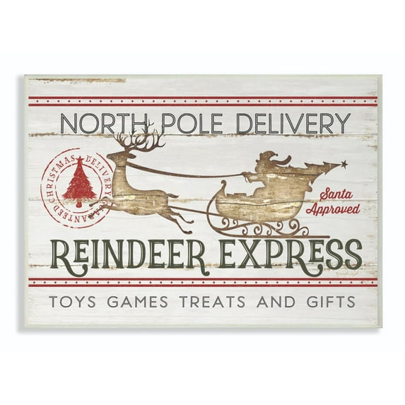 Stupell North Pole Delivery Wood Texture Christmas Holiday Word Design Wood Wall Art, Proudly A 10 x 15