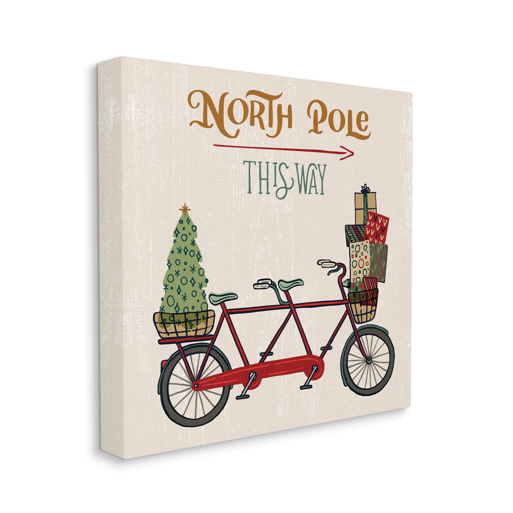 North Pole Directional Red Tandem Bicycle Christmas Canvas Art